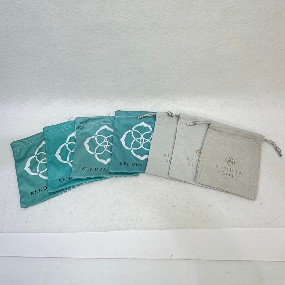 Lot of 7 Kendra Scott Drawstring Bags 4 Blue and 3 Gray Jewelry Storage Pouches